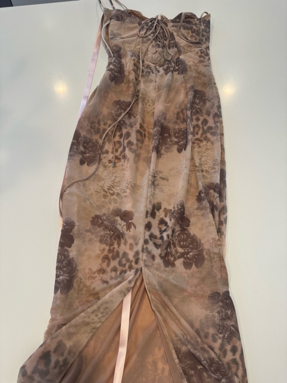 Updated pictures House of CB Beige and Brown Floral Slip Dress - Picture 5 of 8